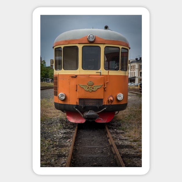 Swedish veteran/old narrow-gauge diesel railcar in Västervik Sticker by connyM-Sweden